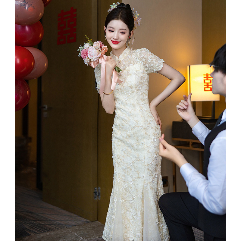 Lace Evening Dress for Women 2026 New Style New Chinese-Style Cheongsam Fishtail Engagement Dress Can Be Worn Casually for Homecoming