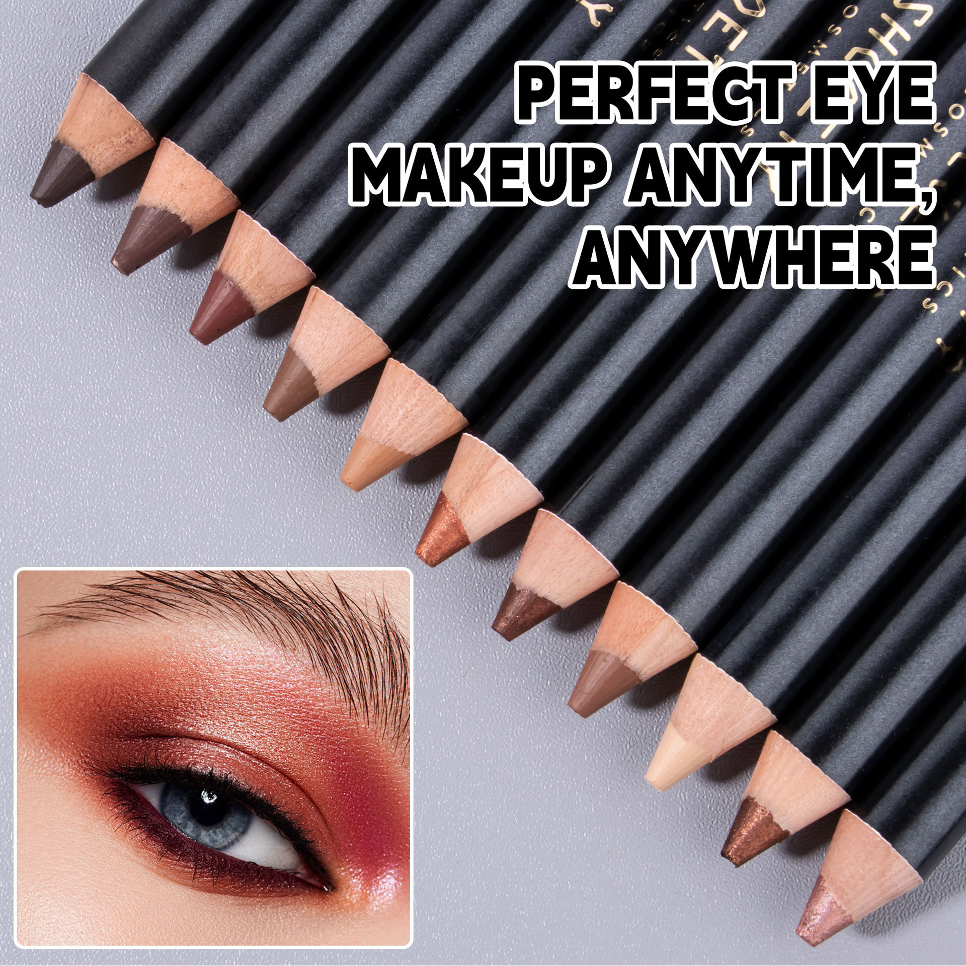SHCOETY 12-color pearlescent eyeshadow pen set, non-smudging with pencil sharpener, eyeliner, horizontal pencil, cross-border undefined