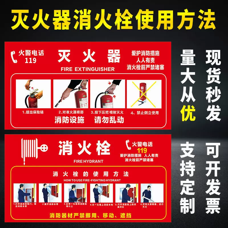 灭火器消火栓使用方法灭火器放置点消防标识贴示意图指示贴纸自粘