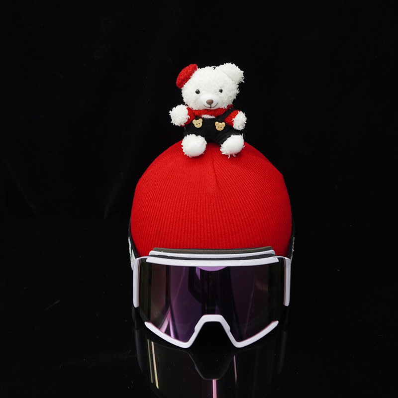 Personalized Cute Accessories Decoration Red Hat Overalls White Bear Doll Ski Skating Helmet Snow Helmet Cartoon Creative