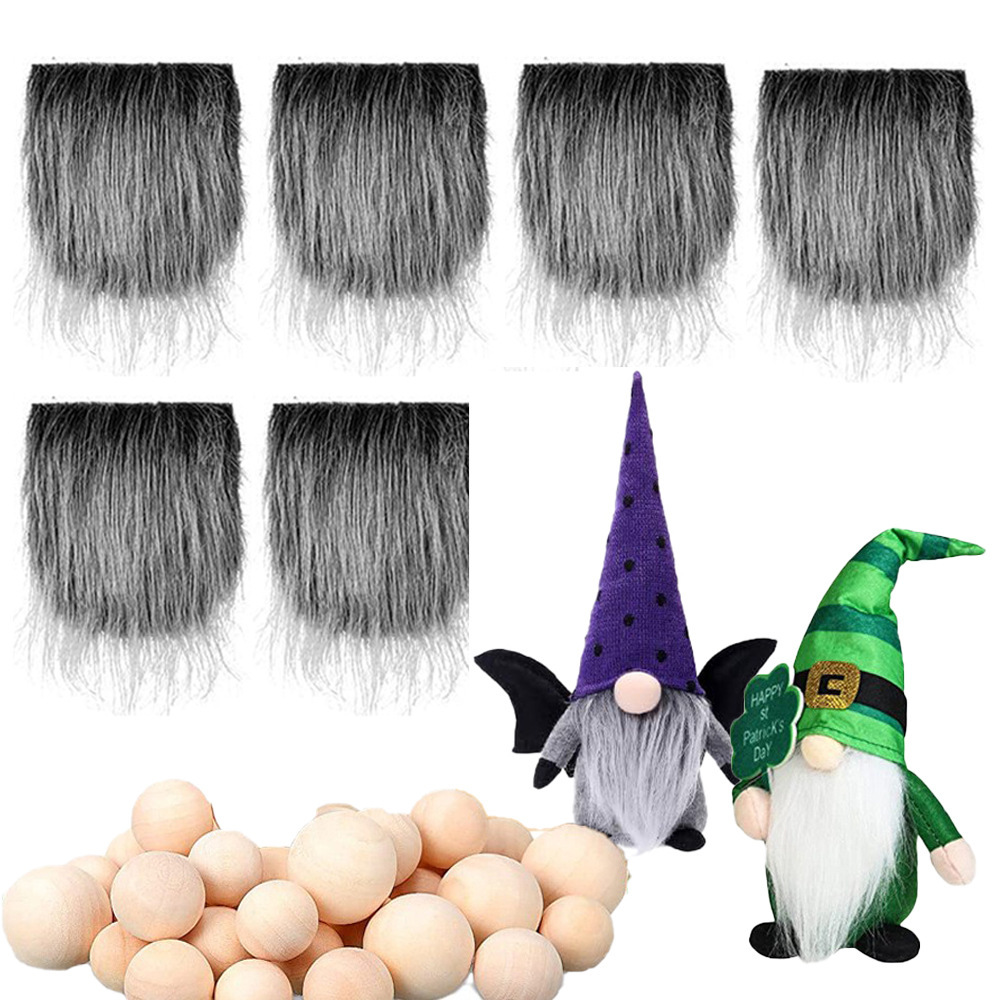 Frost gray (long hair) (6 pieces of frost gray beard + 6 round wooden balls)