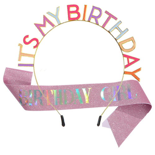 IT'S MY BIRTHDAY Crown Shoulder Strap Ceremony Belt Flash Belt Set Party Headdress Crown Belt