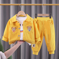 Children's Cartoon Casual Three-Piece Set Baby Boys Stylish Clothes New Corduroy Children's Work Jacket