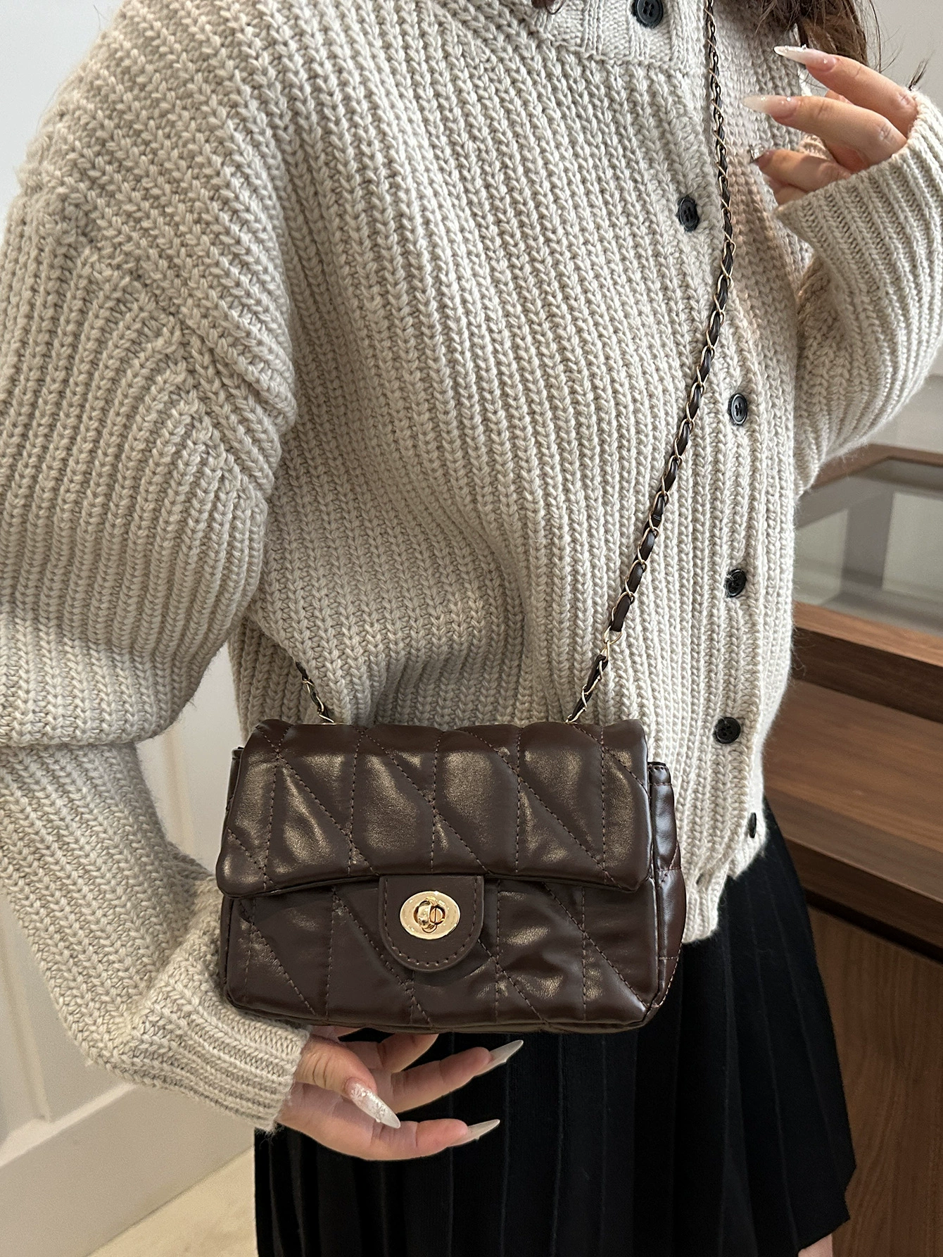 Цепь, сумка через плечо, модная сумка на одно плечо, стиль Chanel, сумка на цепочке, городской стиль, высокий класс, западный стиль