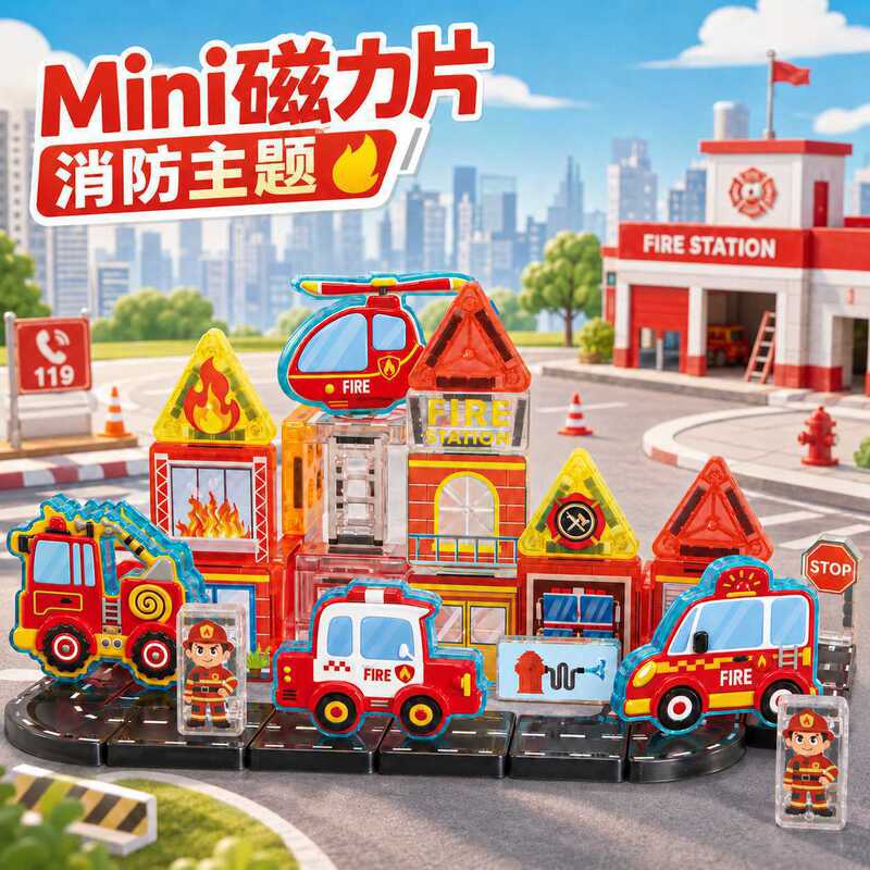 Cross-border Engineering Vehicle Color Window Magnetic Tiles 3.75cm Fire Rescue Mini Portable Pocket Magnetic Tiles Children's Educational Toy Cross-border Engineering Vehicle Color Window Magnetic Tiles 3.75cm Fire Rescue Mini Portable Pocket Magnetic Tiles Children's Educational Toy