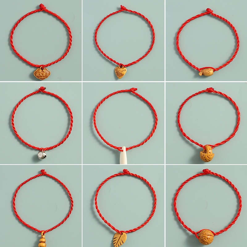 Imitation Peach Wood Small Red Rope Bracelet Hand-Woven Bracelet Online Store Bracelet Anklet Small Gifts Yiwu Small Commodities Wholesale