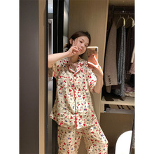 韩系可爱卡通kitty猫印花短袖睡衣女夏季新款休闲长裤家居服套装