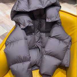 欧洲站面包服外套小个子超好看轻薄短款连帽咖色羽绒服女新款