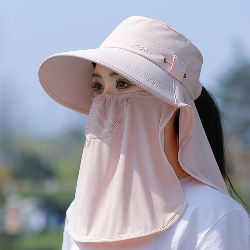 Sun Hat Women's Sun Protection Mask Hat Integrated Neck Protection Ride Blow Not to Turn over Sun Hat Dry Farm Hood Face Covering Tea Picking Hat