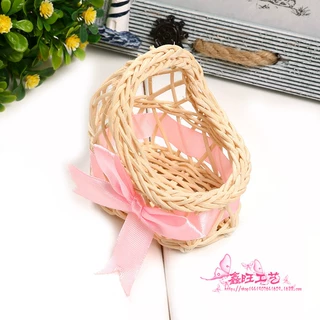 编织花篮 蝴蝶结装饰花篮 手工藤条编织收纳篮婴儿床花店摆件批发