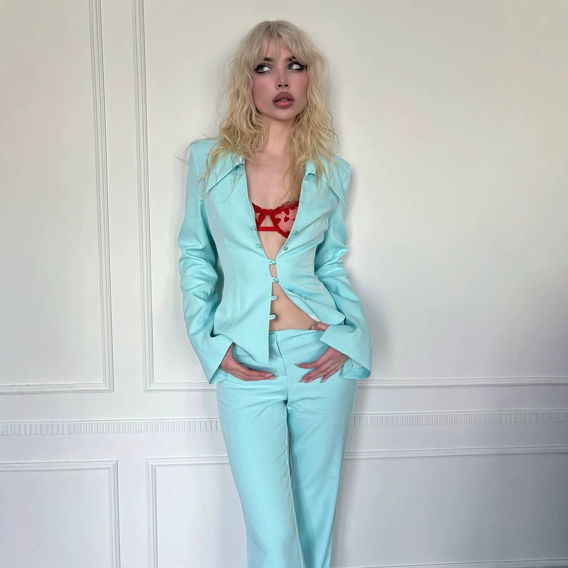 Fashionable Hollow-Out Waist-Cinching Blazer, Short Skirt, and Long Pants Set for Women, Elegant Office Two-Piece Set 2026 Cross-Border