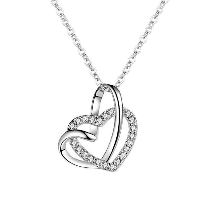 S925 plata doble corazón colgante collar clavícula elegante dama corazón a corazón colgante diamante en forma de corazón collar de comercio exterior