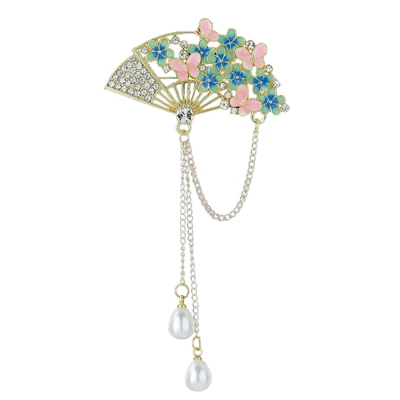 Fan Enamel Brooch with Rhinestones: Yaxa sancaqları