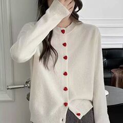 韩版爱心纽扣长袖毛衣开衫2025外套新款秋季慵懒圆领设计针织上衣