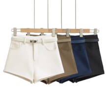 辣妹高腰一粒扣薄绒包臀短裤女秋冬季弹力显瘦显腿长外穿性感热裤