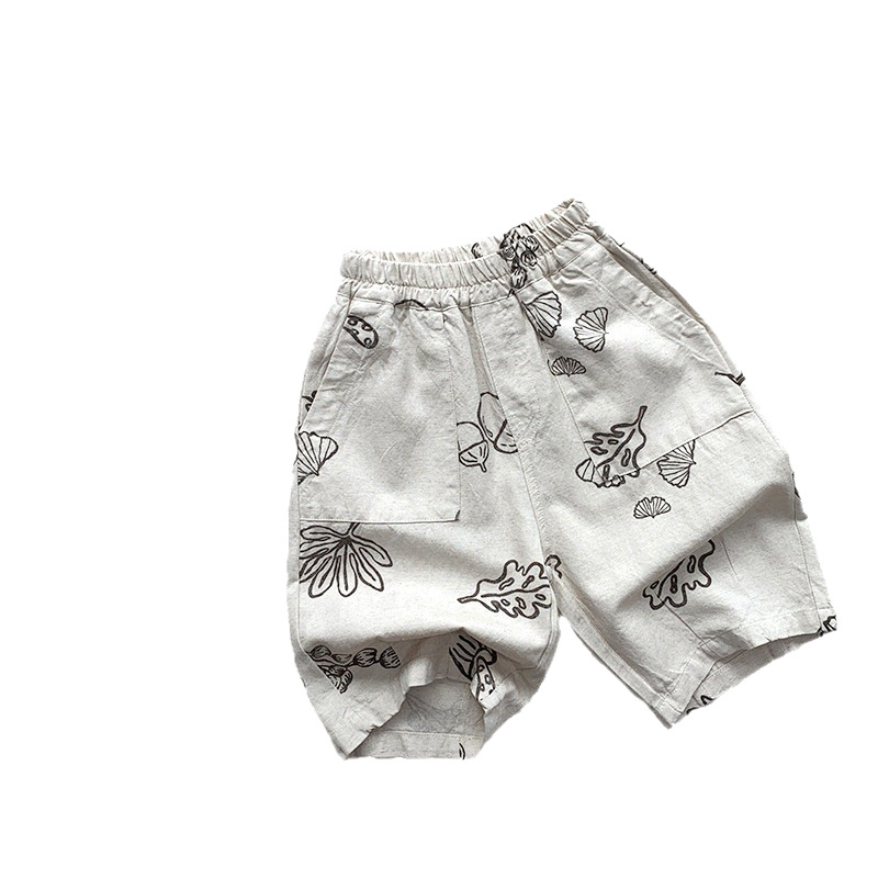 Pantalones Cortos de Lino para Niños de Algodón y Lino Casual para Verano