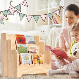 跨境木质儿童书架波浪花边置物架儿童绘本架多层婴儿绘本小书架