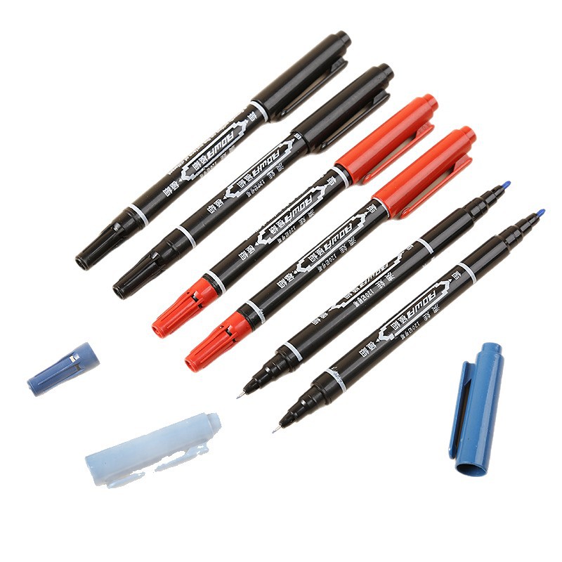 Pequeño lápiz negro de doble cabeza al por mayor impermeable no se desvanece pintura trazos estudiantes niños marcadores de arte papelería