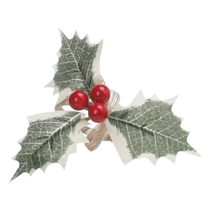 New Christmas Napkin Buckle Green Leaf Red Fruit Simple Creative Lip Ring Simulation Christmas Fruit Hotel Table Napkin Ring