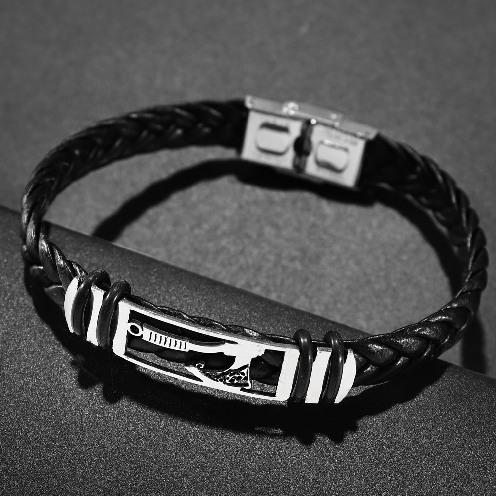 20g Weight Bangle Classification Leather Chain Material 1 Piece Quantity Holiday, Daily Occasion 304 Stainless Steel, Pu Leather Material Solid Color Pattern All Seasons Season Men's Gender Plating Design Retro, Punk Style Retro Punk Solid Color 304 Stainless Steel Pu Leather Plating Men's Bangle Men Cord & Leather Bracelets 17