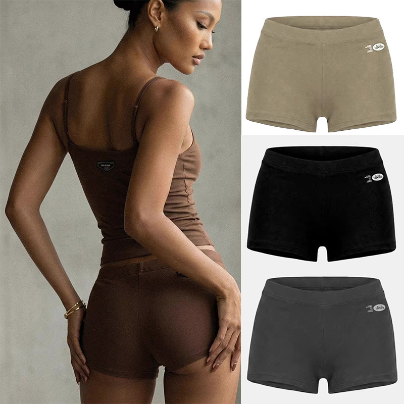 Badblood American-Style Sexy Slim-Fit Sports Shorts for Hot Girls, Casual Yoga Fitness Skin-Friendly Elastic Waist Three-Quarter Shorts