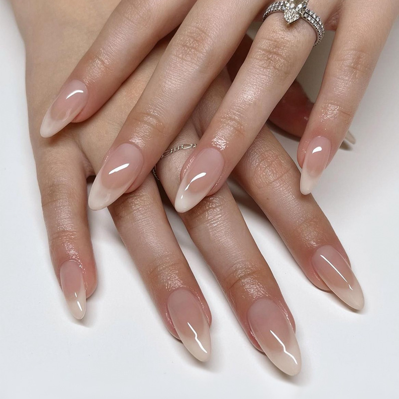 Amazon Wearable Armor Wholesale Long Milky White Gradient Nude Fake Nail Wearable 24 Nail Nails