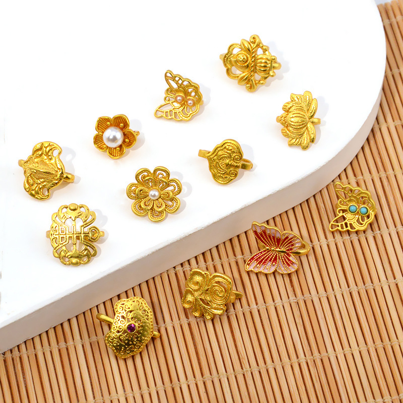 Ancient French gold hand rope buckle diy accessories copper gold plated oil butterfly buckle color retention cheongsam pressure placket closing buckle accessories