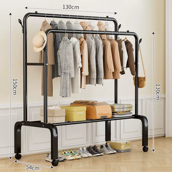 Yao Black [upgraded double pole 130cm] Clothes hook + 4 rounds