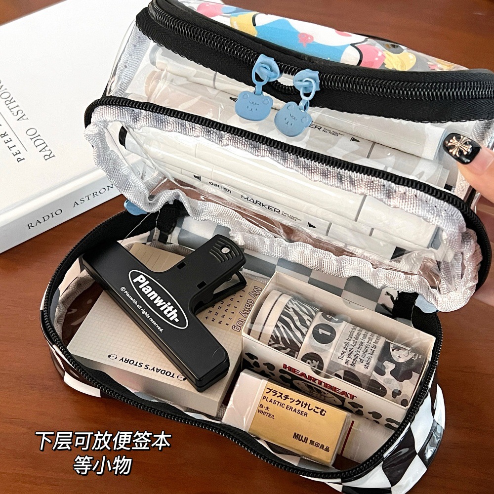 Tengyi original bolsas de papelería transparentes de dibujos animados bolsas de bolsillo de estudiantes de gran capacidad de alto valor de belleza bolsas de almacenamiento de cosméticos para jóvenes