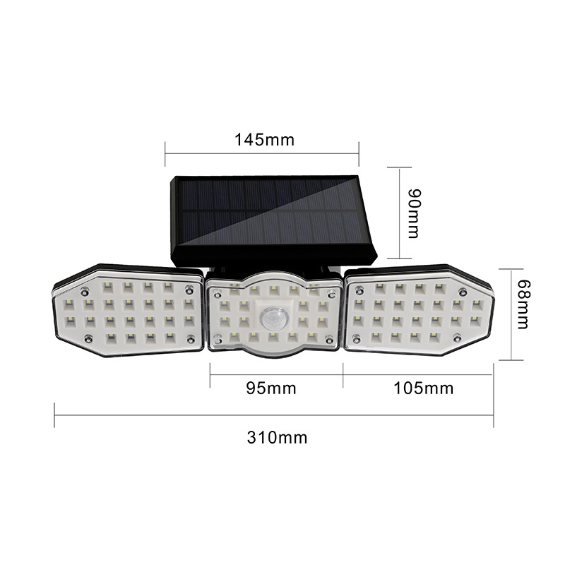 Transfronterizo nueva lámpara de inducción solar lámpara de pared de iluminación de carretera al aire libre lámpara de pared giratoria de tres cabezas lámpara de calle Patio
