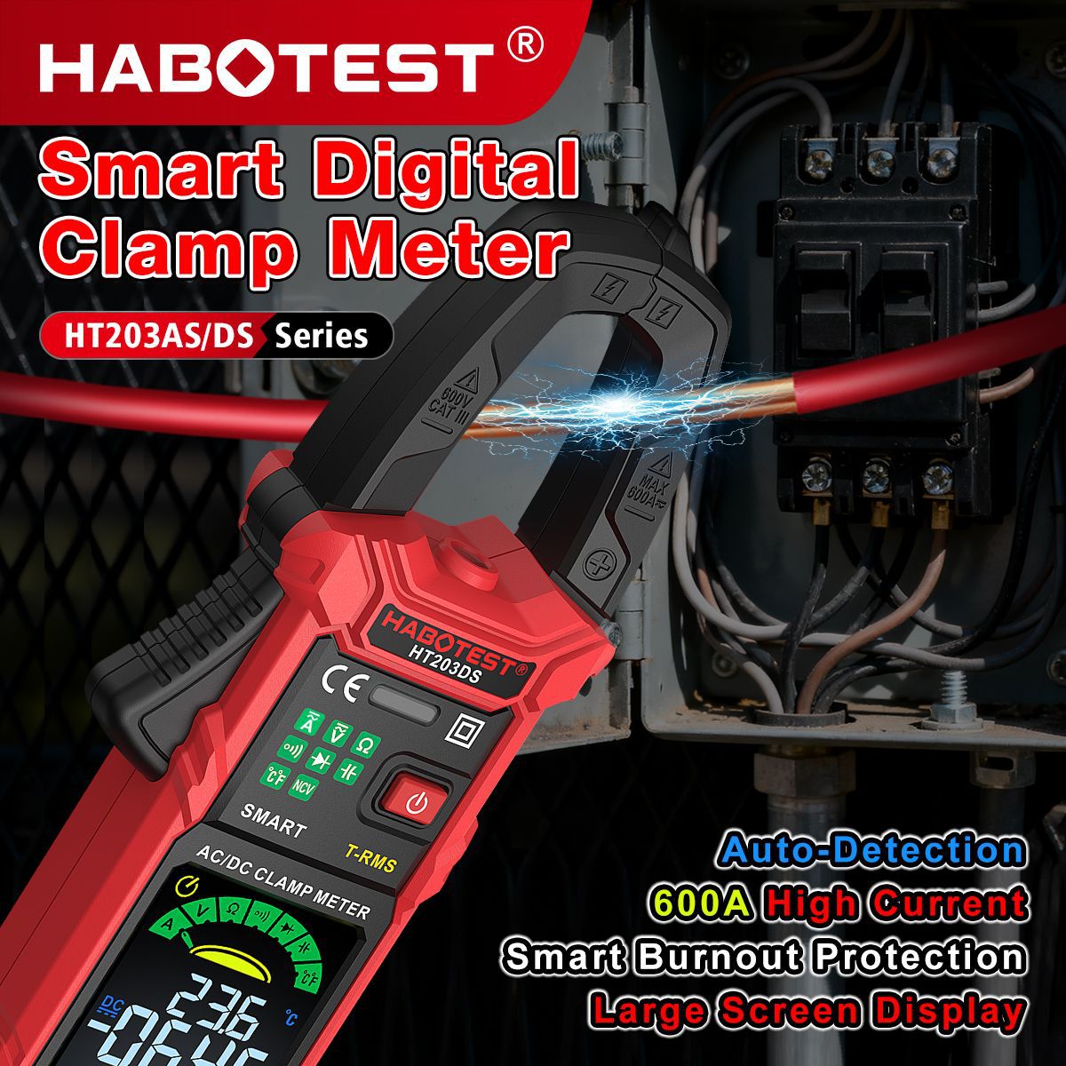 HABOTEST工厂店HT203系列智能数字钳形表电流电压电阻钳形万用表