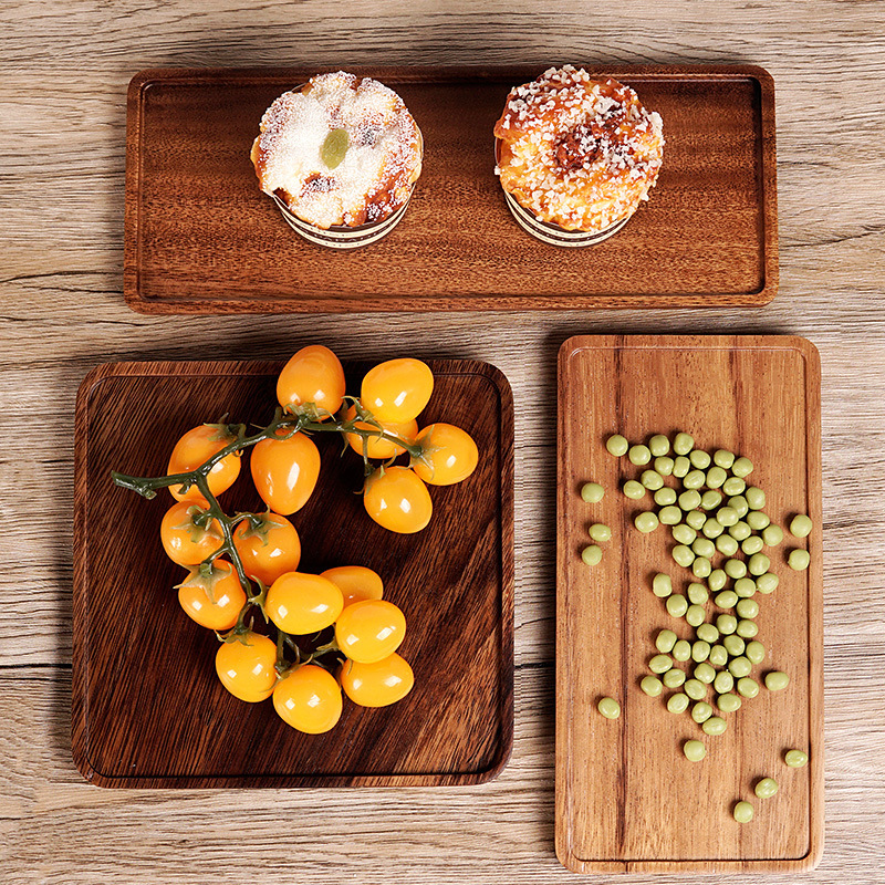胡桃木长方形托盘家用放茶杯茶盘干泡台木托盘日式酒店餐具碟子盘