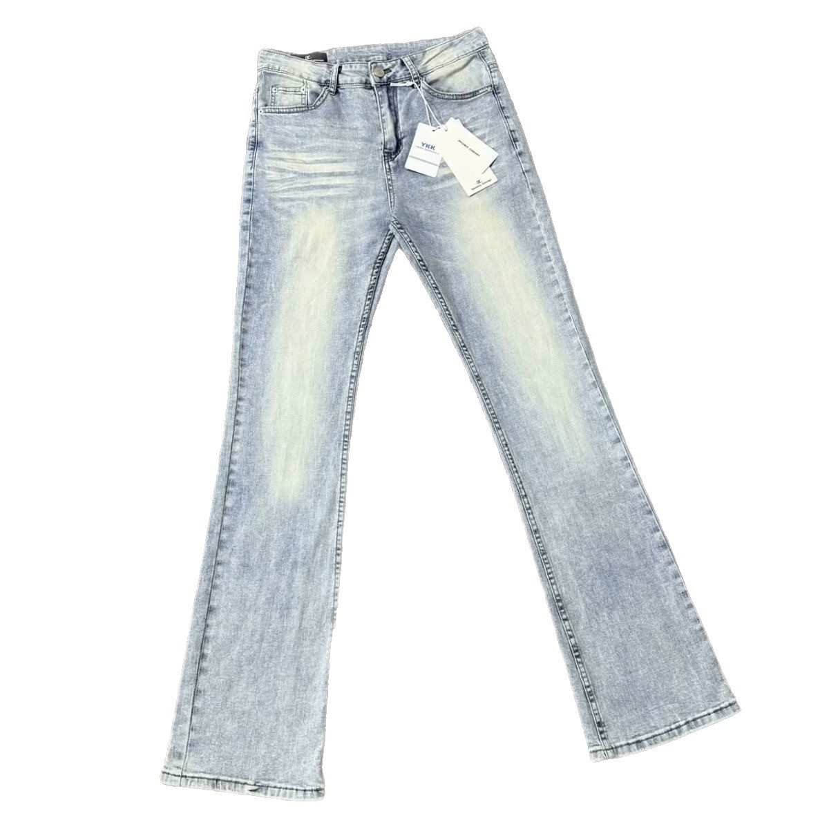 Women's American High Street 517 Cleanfit Jeans – Heavyweight Ice Blue Washed Stretch Flared Denim With Whiskering_mkmklike.com