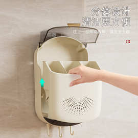 筷子筒筷笼免打孔厨房置物架勺子收纳桶塑料挂墙式沥水餐具收纳盒
