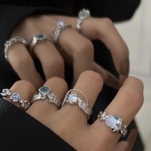 自制月光石系列小众设计戒指开口可调节指环镶钻设计感戒指