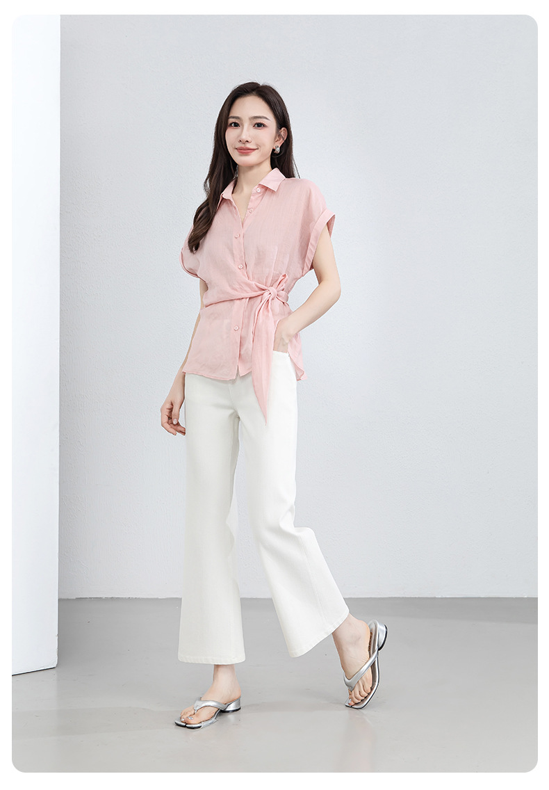 Quần jean nữ ống loa eo cao vải thun tứ diện mùa hè — xanh lam chi tiết 27