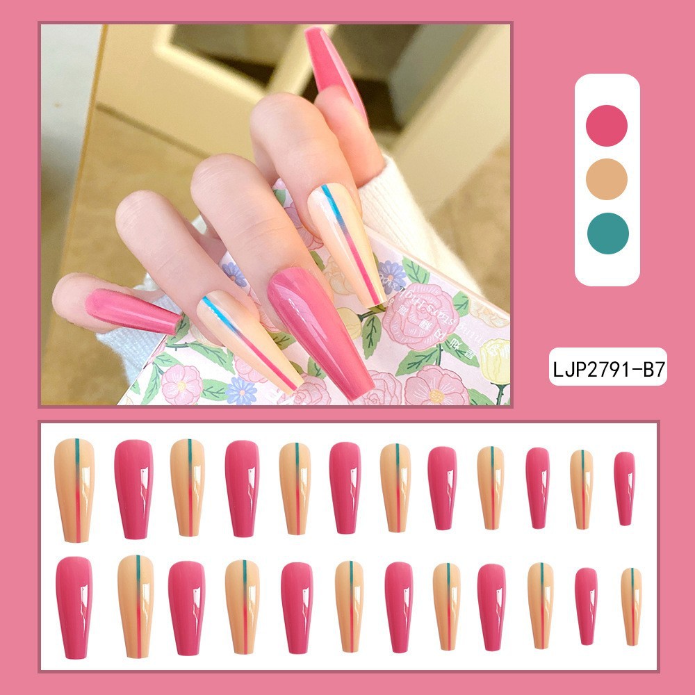 Uñas postizas removibles de color sólido brillante, 24 piezas, puntas de uñas largas en forma de almendra en una caja de papel, uñas de longitud media para decoración de uñas.
