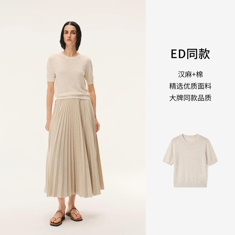 Ed Same Style T-Shirt for Women 2026 Spring/Summer New Hemp Lightweight Knit Short-Sleeve Top Tee Big Brand Same Style Factory Ed Same Style T-Shirt for Women 2026 Spring/Summer New Hemp Lightweight Knit Short-Sleeve Top Tee Big Brand Same Style Factory