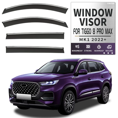 Window visor, Rain shield - standard-packaging-without-logo-tiggo-tiggo-8-pro-max-mk1-2022-4pcs-pc-with-bright-strip-rain-shield