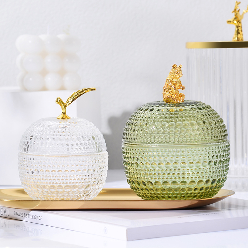 带盖玻璃首饰盒耳环戒指项链美妆蛋饰品收纳盒桌面整理零食干果瓶