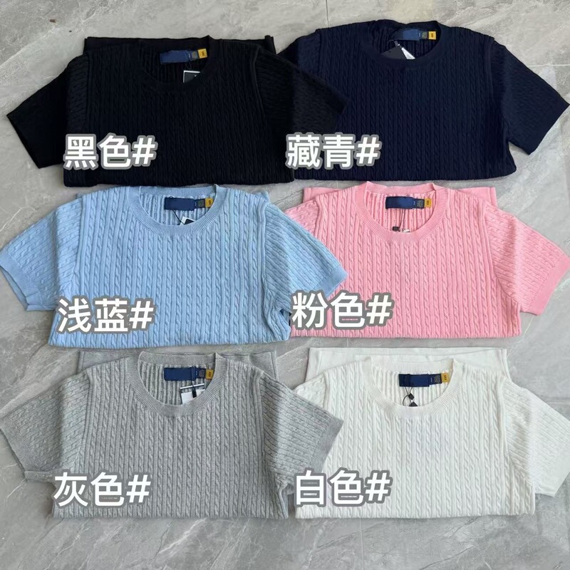 Cross-Border Qr Code Scannable/Lafu Small Twist Round Neck Solid Color Embroidered Knit Short-Sleeve Sweater Versatile All-Season Top