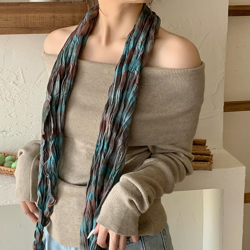 Bufanda de seda para mujer, lujo ligero, sentido de alta gama, arte japonés, color sólido, bufanda de seda plisada, bufanda de todo fósforo, bufanda de cuello