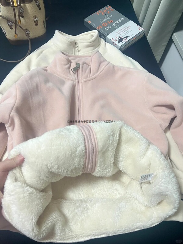 Women's Fleece-Lined Jacket for Autumn and Winter, Warm Fleece-Lined Sweatshirt, Fleece School Uniform Essential for Autumn