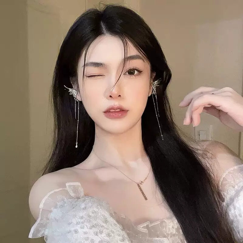 精灵耳蝴蝶流苏耳骨夹女无耳洞耳夹夏季耳环小众高级感耳饰耳挂潮