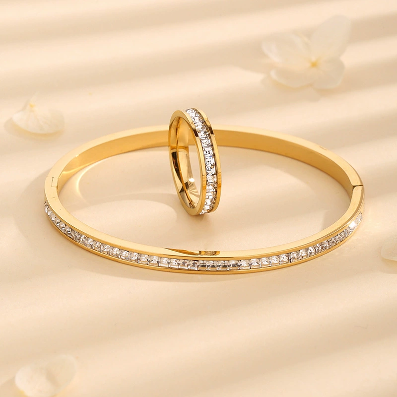 Bracelet stainless steel, ring, set, accessory, fashionable jewelry, light luxury style, wholesale, simple and elegant design