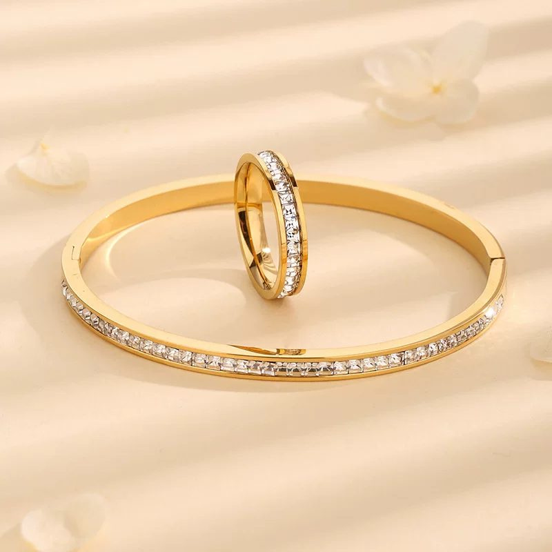 Bracelet stainless steel, ring, set, accessory, fashionable jewelry, light luxury style, wholesale, simple and elegant design