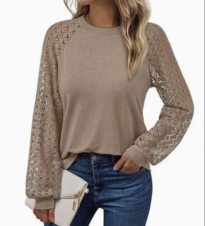 Nueva Blusa Holgada de Manga Larga con Cuello Redondo y Encaje para Mujer, Venta en Amazon 2026 image 15