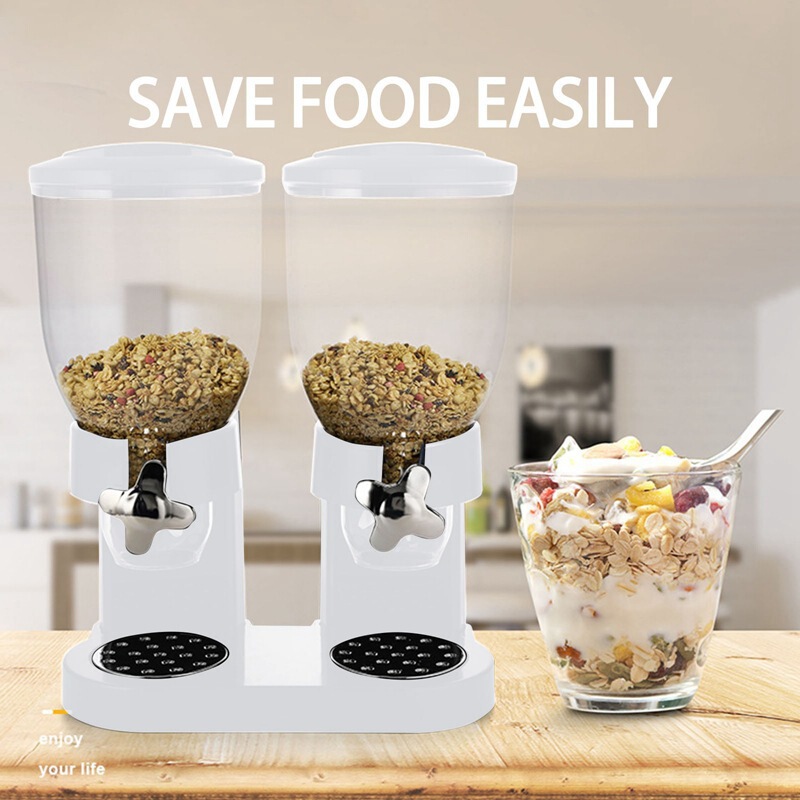 Cerealディスペンサーダブルヘッド3.5l直立プラスチック麦マシンシリアルマシン台所食品分配タンク|undefined