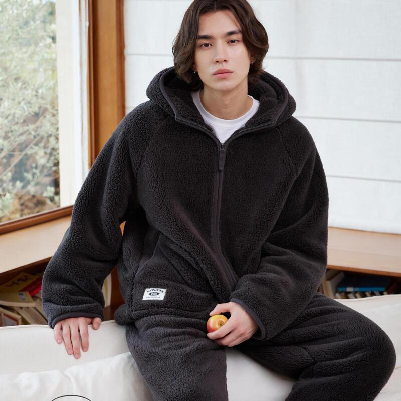 Kexika Upgraded Men's Winter Hooded Zipper Pajama Set, Fleece-Lined and Thickened Coral Fleece Loungewear Two-Piece Set Kexika Upgraded Men's Winter Hooded Zipper Pajama Set, Fleece-Lined and Thickened Coral Fleece Loungewear Two-Piece Set