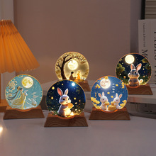 月亮玉兔UV彩印水晶发光小夜灯创意氛围灯卧室家居桌面装饰礼品